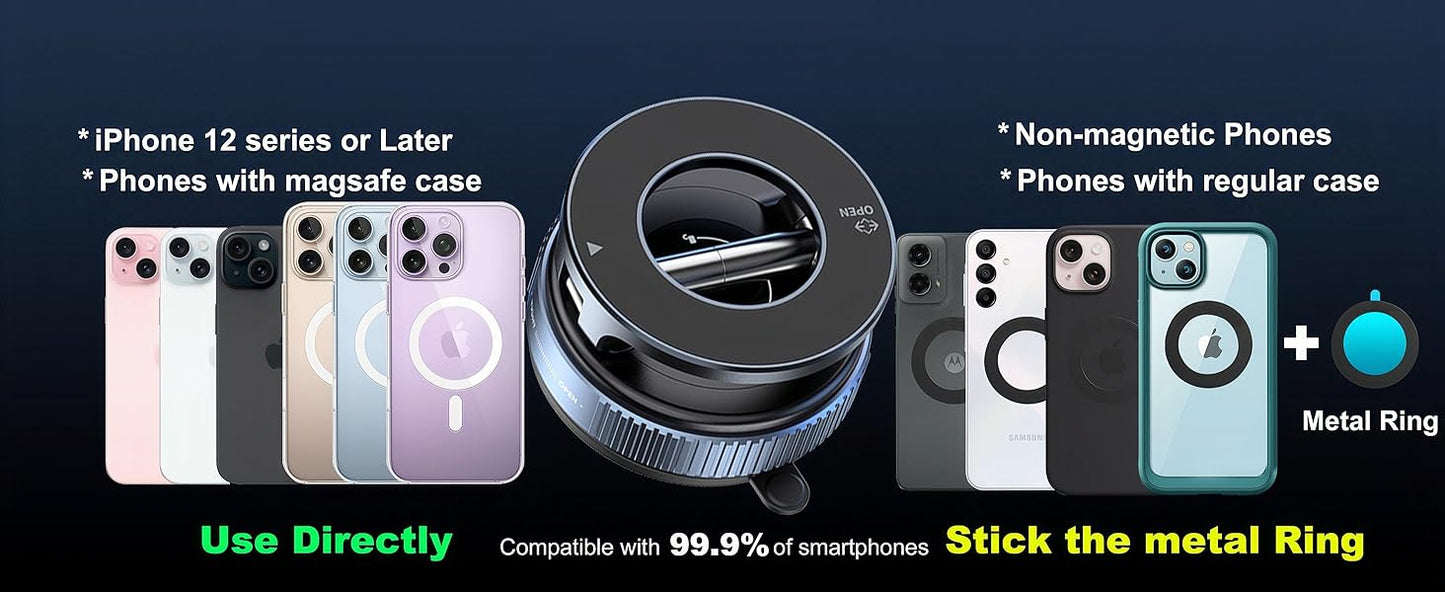 Magnetic Vacuum Suction Phone Holder, 360° Swivel