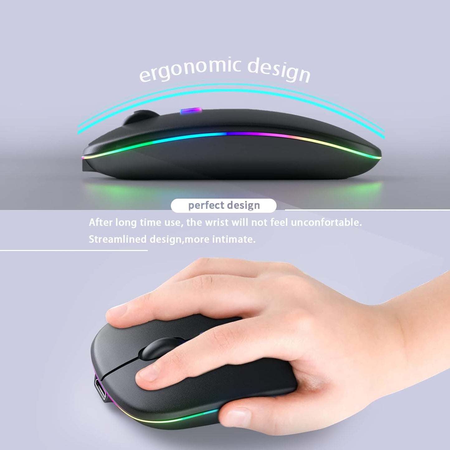 HP W10 Wireless Rechargeable Mouse, RGB Silent Click