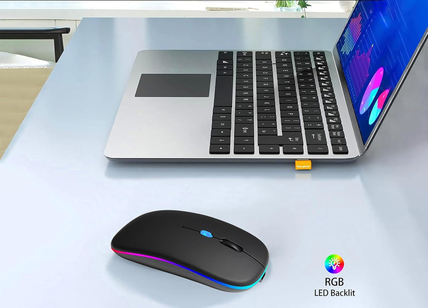 HP W10 Wireless Rechargeable Mouse, RGB Silent Click