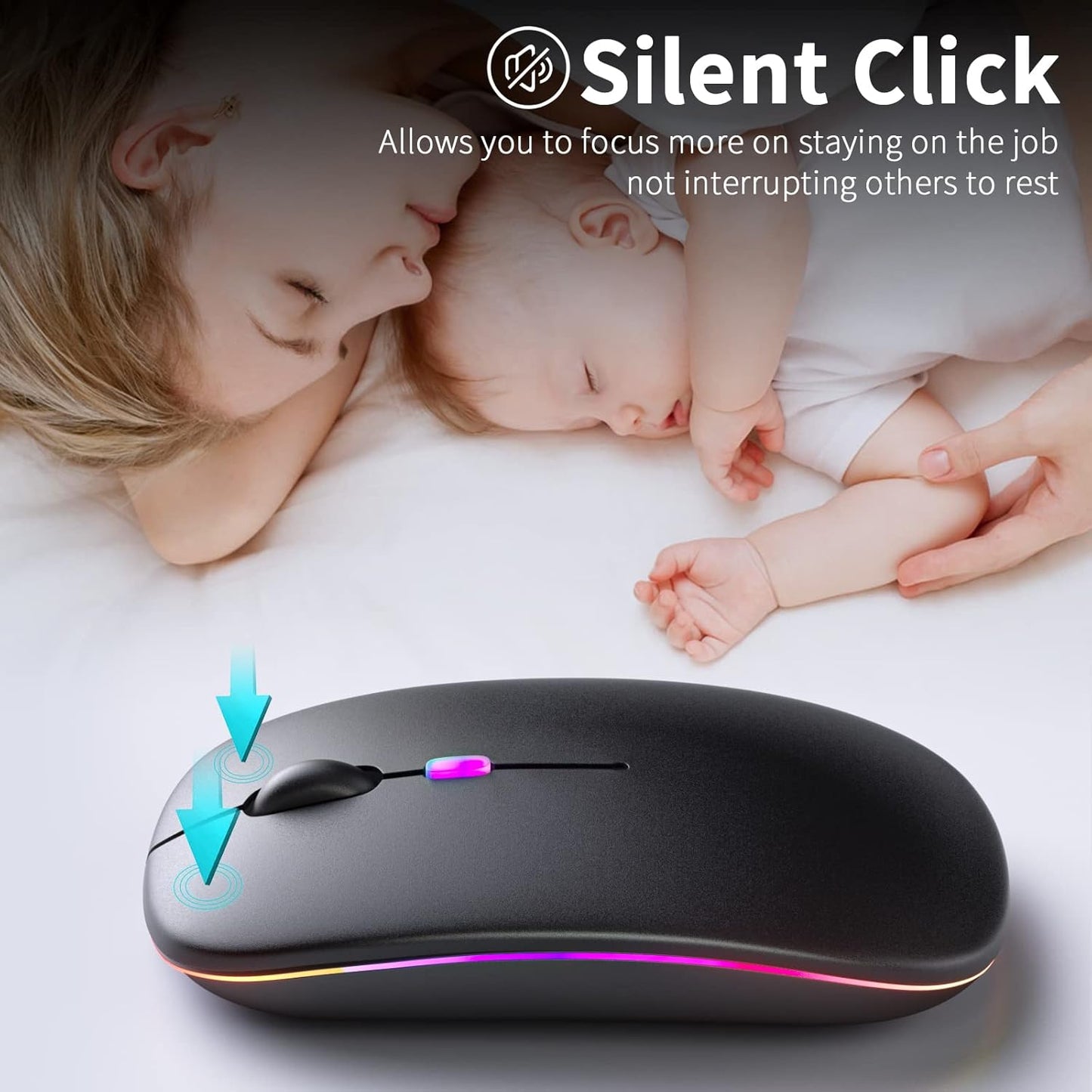 HP W10 Wireless Rechargeable Mouse, RGB Silent Click