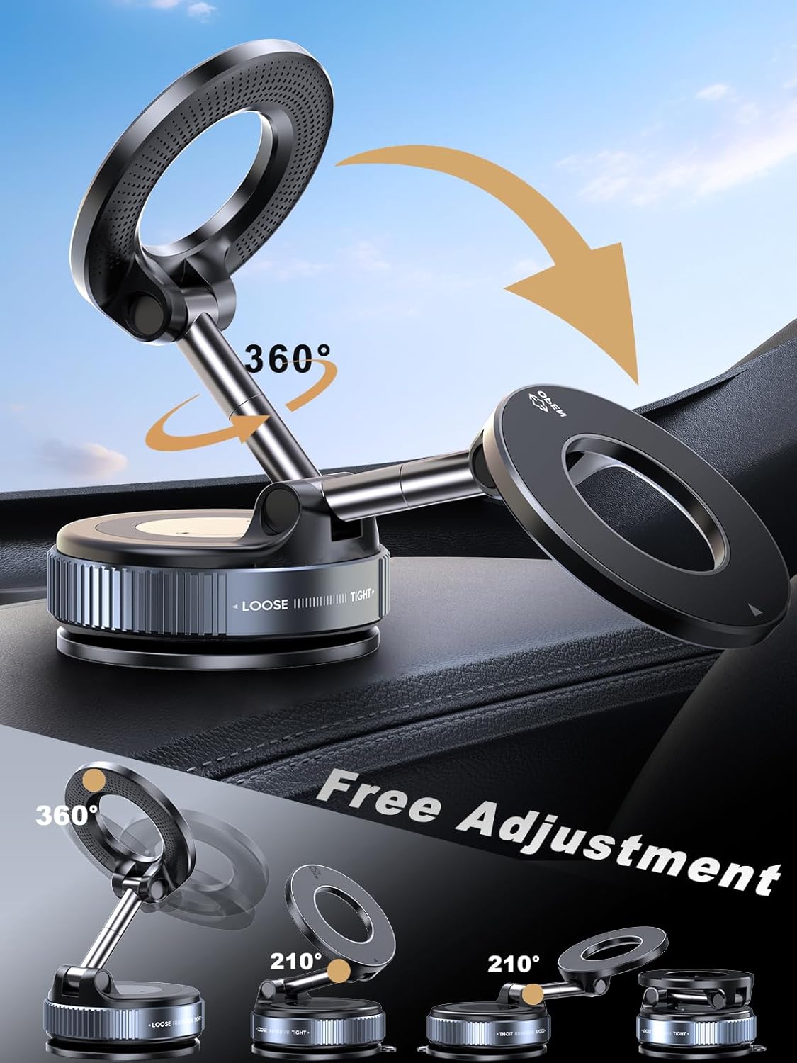 Magnetic Vacuum Suction Phone Holder, 360° Swivel