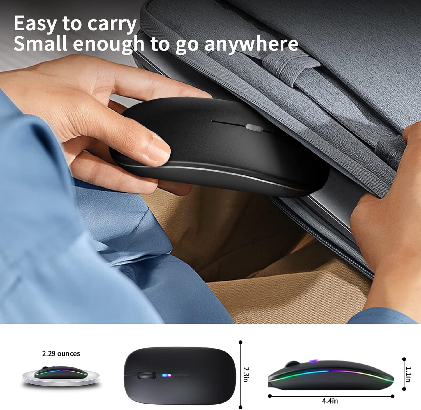 HP W10 Wireless Rechargeable Mouse, RGB Silent Click