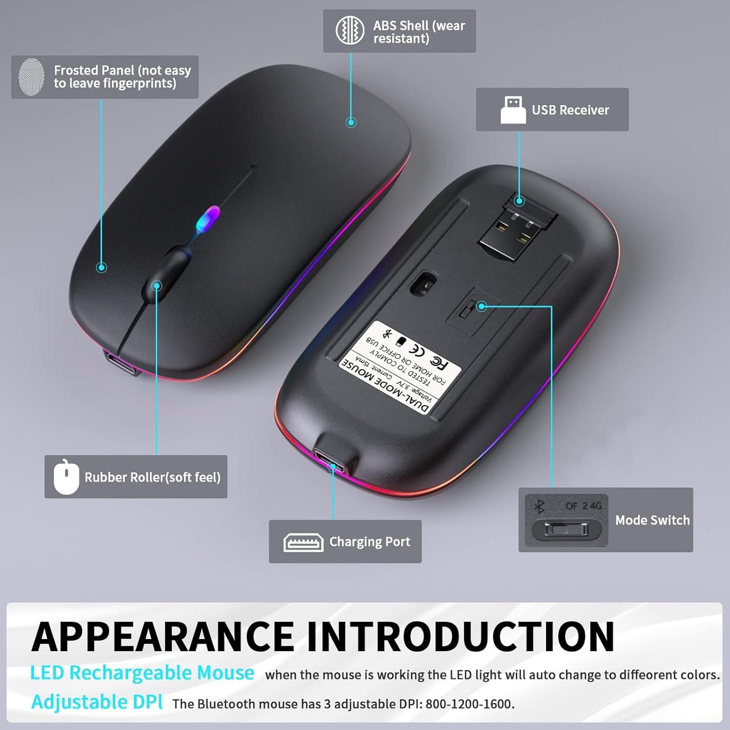 HP W10 Wireless Rechargeable Mouse, RGB Silent Click